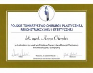 Dyplom polskiego towarzystwa rekonstrukcyjnego dla Dr Olender