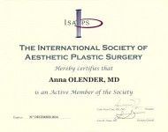 international society of aesthetic pastic surgery dokumnt czlonka zrzeszenia